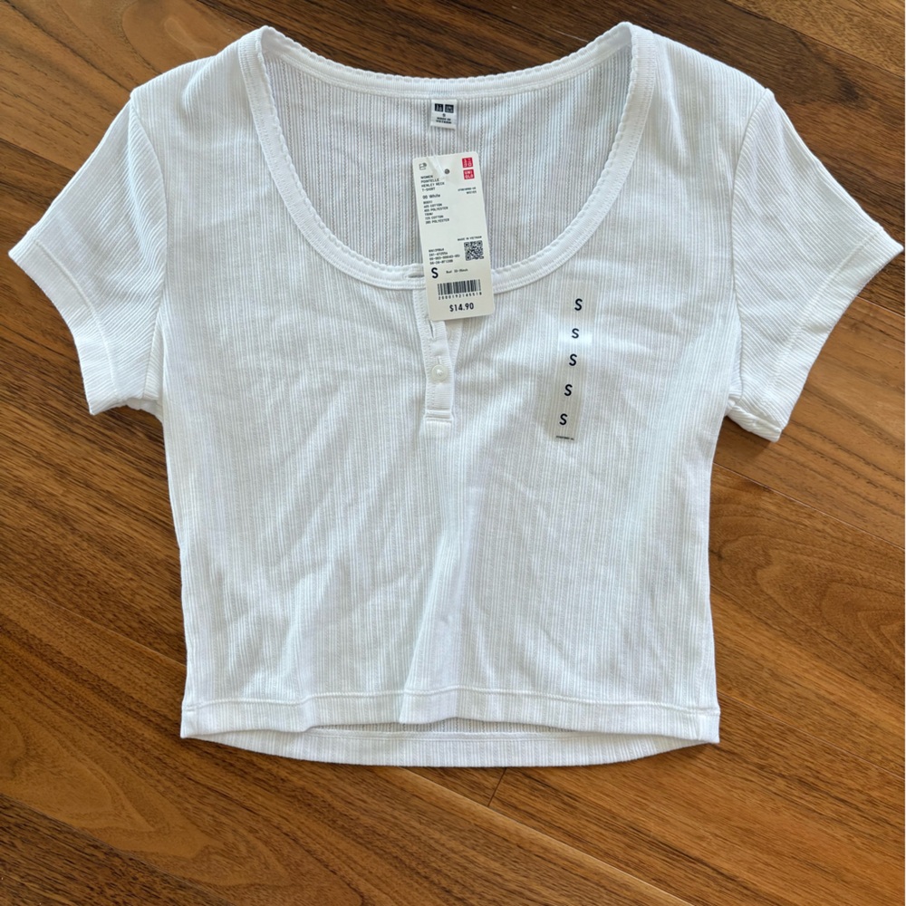 White Ribbed Short Sleeve Top